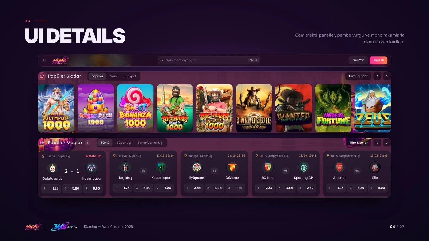 VICE Casino — Arayüz detayları