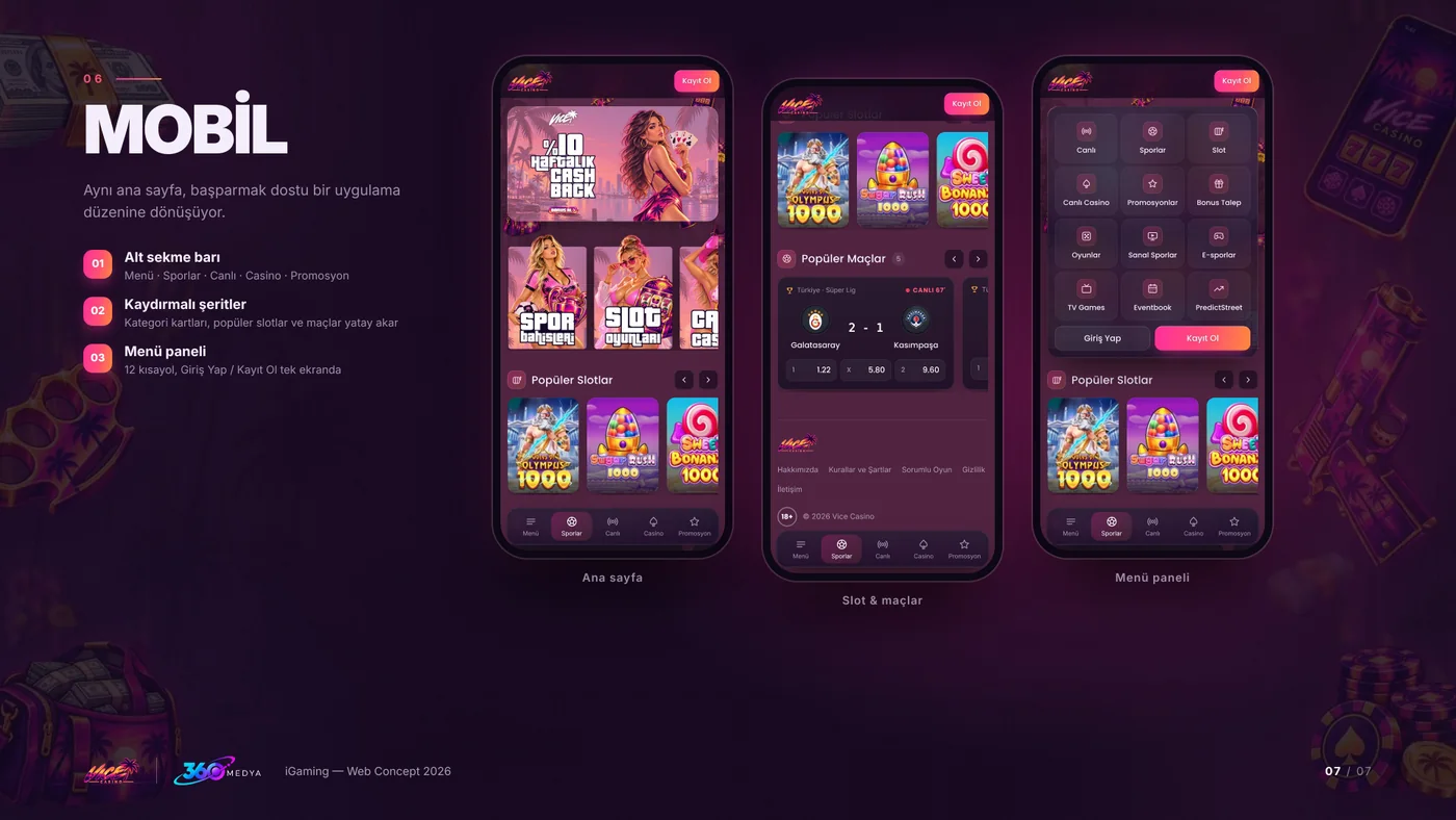 VICE Casino — Mobil arayüz